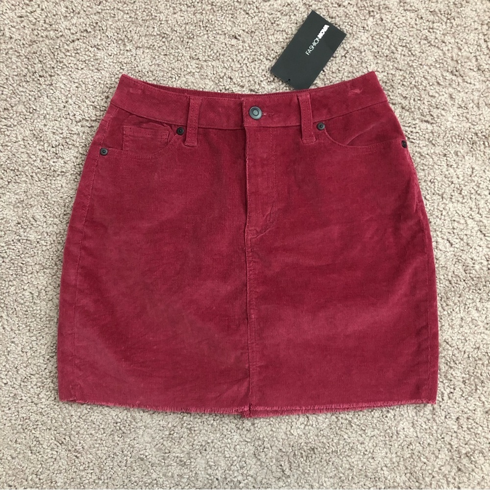 Fashion Nova Burgundy Corduroy Mini Skirt
